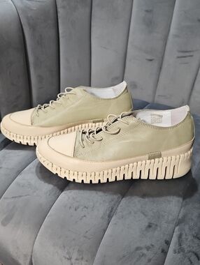 Spring Step Olive Green & Cream Lace-Up Platform Sneakers